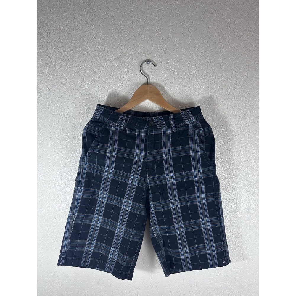 Quiksilver Plaid Bermuda Shorts Size 26 Blue Black Cotton Surf Skate Y2K